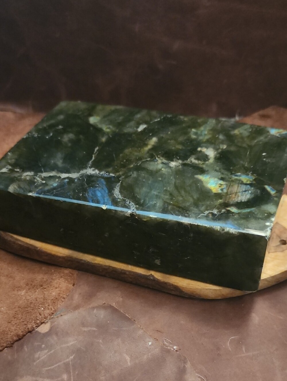 HUGE Polished Labradorite Slab Deep Green with Blue Flash